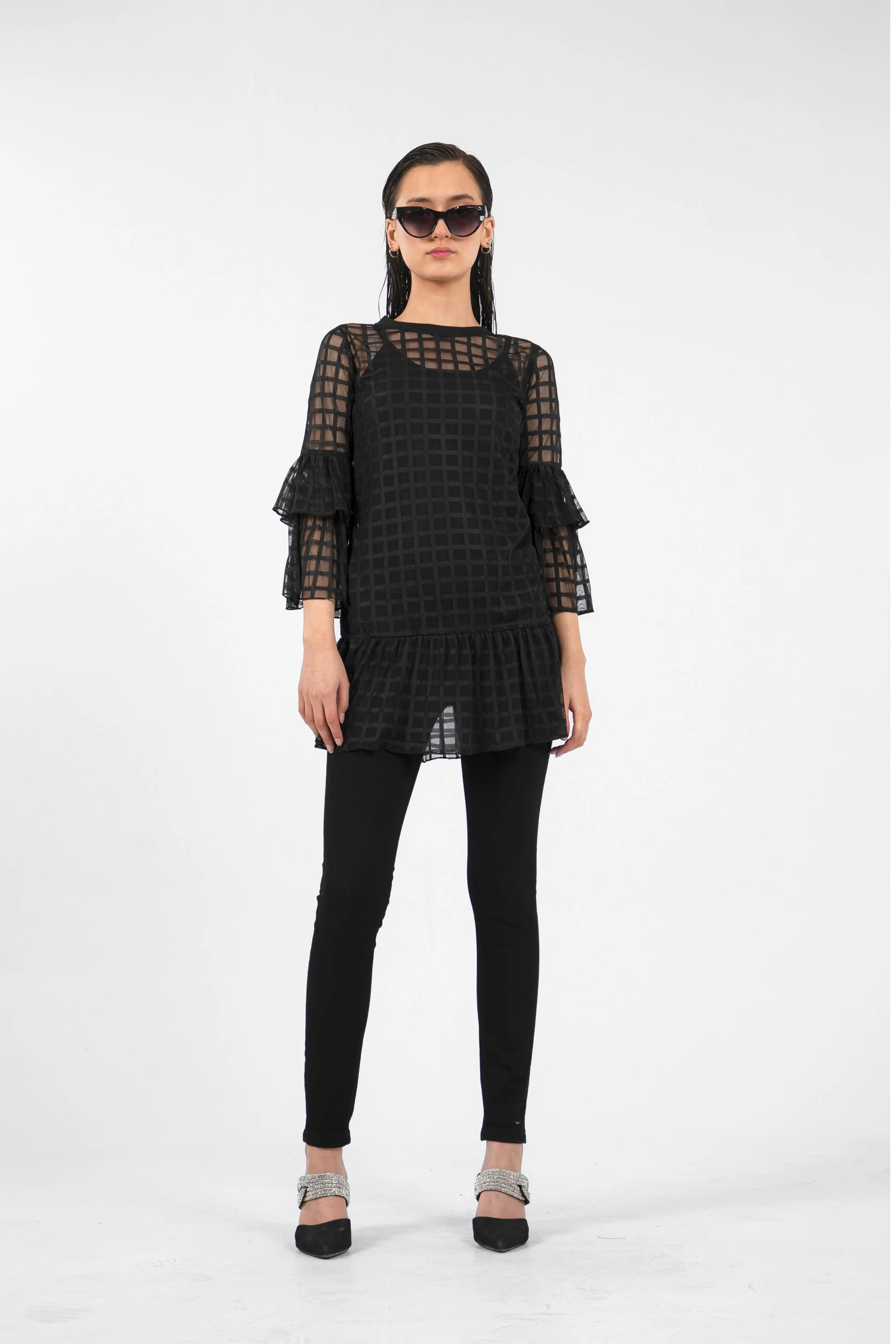 Sheer Flared Top Black - Image 2